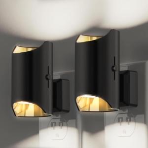 imageL LOHAS LED Night Light Amber Night Light Dimmable Night Light Light Sensor Soft Night Light Yellow Night Light Sleep Light for Kids Warm Night Light for Bedroom Hallway Bathroom 2 PackDaylight WhiteBlack Shade