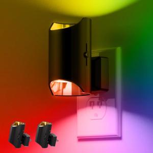 imageL LOHAS LED Night Light Amber Night Light Dimmable Night Light Light Sensor Soft Night Light Yellow Night Light Sleep Light for Kids Warm Night Light for Bedroom Hallway Bathroom 2 PackRGBBlack Shade