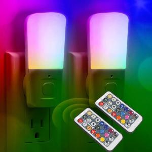 imageLOHAS LED Night Light Kids Plug in LED Night Lights for Kid 9Color Changing Bright Nightlight with Dusk to Dawn Sensor Plugin Night Light for Kids Hallway Stairway Bedroom 2 PackRGBRemote