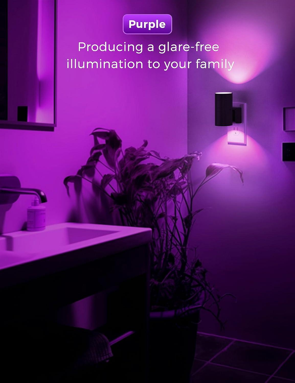 imageL LOHAS LED Night Light Night Lights Plug into Wall Color Changing Nightlight RGB with Light Sensor Home Decor for Kids Gifts Halloween Christmas Holiday Hallway Bedroom Kids Room 2 PackPurple