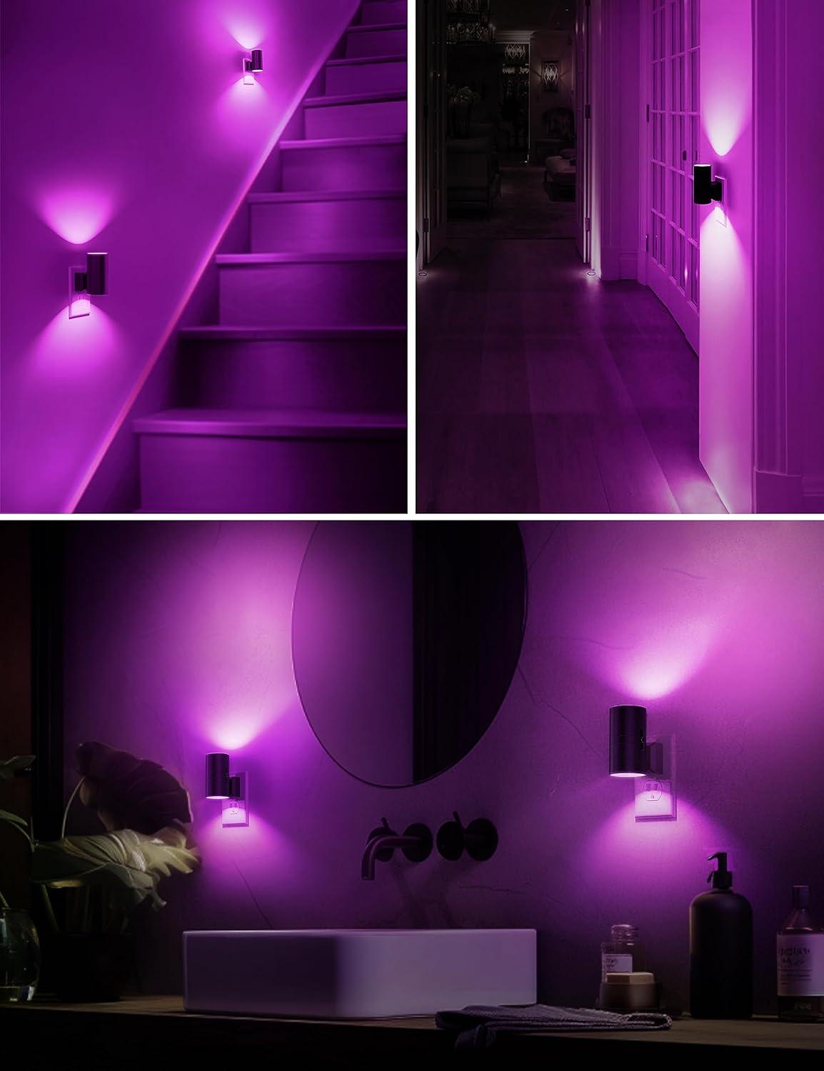 imageL LOHAS LED Night Light Night Lights Plug into Wall Color Changing Nightlight RGB with Light Sensor Home Decor for Kids Gifts Halloween Christmas Holiday Hallway Bedroom Kids Room 2 PackPurple