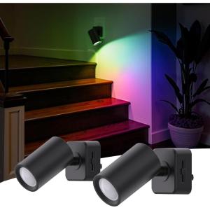 imageL LOHAS LED Night Lights Plug into Wall 2Pack Spot Lights Indoor with Dusk to Dawn Sensor 0100 LM Brightness DimmableSoft White 3000K Nightlight for Adults Bathroom Hallway StairsRGB Red  Green  Blue