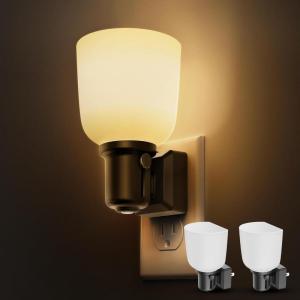 imageL LOHAS LED Night Lights Plug into Wall2 Pack Dimmable Plug in Night Light0100LM Adjustable BrightnessDusk to Dawn Sensor 3000K Soft White Boho Farmhouse Night Lights for Bedroom Bathroom