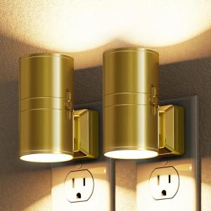 imageL LOHAS LED Night Light Automatic Night Lights Plug into Wall 2 Pack Nightlights with Light Sensor 3000K Soft White 0100LM Dimmable Modern Nightlight for Kids Bedroom HallwayElectroplated Gold