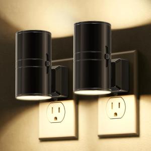 imageL LOHAS LED Night Light Automatic Night Lights Plug into Wall 2 Pack Nightlights with Light Sensor 3000K Soft White 0100LM Dimmable Modern Nightlight for Kids Bedroom HallwayElectroplated Black