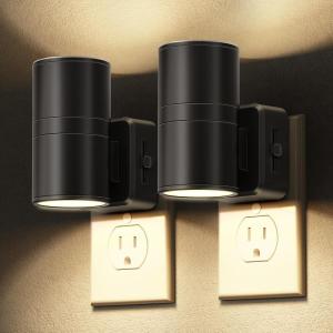 imageL LOHAS LED Night Light Automatic Night Lights Plug into Wall 2 Pack Nightlights with Light Sensor 3000K Soft White 0100LM Dimmable Modern Nightlight for Kids Bedroom HallwayMetal Black