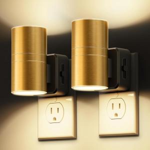 imageL LOHAS LED Night Light Automatic Night Lights Plug into Wall 2 Pack Nightlights with Light Sensor 3000K Soft White 0100LM Dimmable Modern Nightlight for Kids Bedroom HallwayMetal Gold