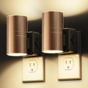 imageL LOHAS LED Night Light Automatic Night Lights Plug into Wall 2 Pack Nightlights with Light Sensor 3000K Soft White 0100LM Dimmable Modern Nightlight for Kids Bedroom HallwayMetal Rose Gold