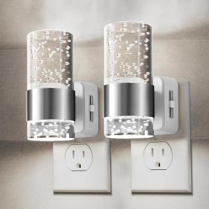 imageL LOHAS LED Night LightDimmable Night Lights Plug into Wall 2 Pack Acrylic Nightlight with 0100 LM Adjustable Brightness 3000K Plug in Night Light with Dusk to Dawn Sensor for Bathroom HallwayBright WhiteSilver Ring