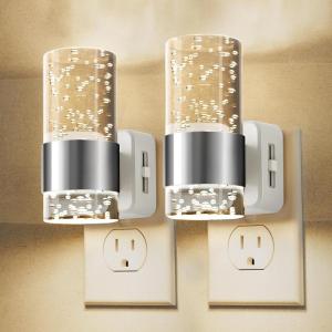 imageL LOHAS LED Night LightDimmable Night Lights Plug into Wall 2 Pack Acrylic Nightlight with 0100 LM Adjustable Brightness 3000K Plug in Night Light with Dusk to Dawn Sensor for Bathroom HallwaySoft WhiteSilver Ring