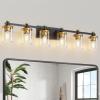 imageL LOHAS LED 3 Light Bathroom Vanity Light Black and Gold Bathroom Light Fixture Over Mirror Modern Lighting Fixtures with Clear Glass Shade Vintage Vanity Lights for Bathroom Mirror Hallway ETLGold and Black