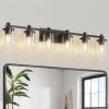 imageL LOHAS LED 3 Light Bathroom Vanity Light Black and Gold Bathroom Light Fixture Over Mirror Modern Lighting Fixtures with Clear Glass Shade Vintage Vanity Lights for Bathroom Mirror Hallway ETLBlack