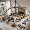 imageL LOHAS LED Wagon Wheel Chandelier 2 Tier 64Lights 70in Extra Large Black Farmhouse Chandelier Light Fixture Round Rustic Lighting for Living Room Dining Room Over Table Island Foyer Entryway472