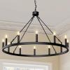 imageL LOHAS LED Wagon Wheel Chandelier 12Lights 38 Inch Large Farmhouse Chandelier Light Fixture Round Rustic Lighting for Kitchen Living Room Dining Room Over Table Island Foyer Entryway