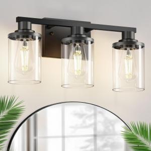 imageL LOHAS LED 3Light Black Bathroom Light FixturesModern Bathroom Lighting Fixtures Over Mirror with Clear Glass Shade Vanity Lights for Living Room ETL ListedBlack