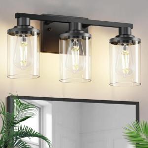imageL LOHAS LED 3Light Black Bathroom Light FixturesModern Bathroom Lighting Fixtures Over Mirror with Clear Glass Shade Vanity Lights for Living Room ETL ListedMatte Black