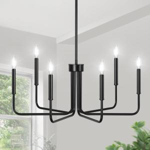 imageL LOHAS LED Black Chandeliers 6Light Black Farmhouse Chandeliers for Dining Room Light Fixture Adjustable Height Rustic Industrial Modern Chandeliers for Living Room Bedroom and Foyer 28in