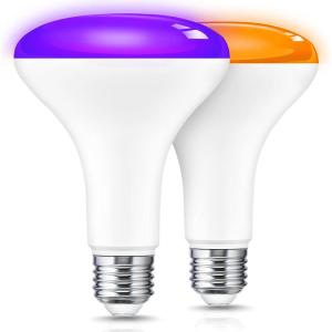 imageL LOHAS LED Orange and Purple Halloween Light Bulbs LED BR30 Flood Light Bulbs Indoor 65W Equivalent 11W Halloween Colored Indoor Porch Light E26 Base NonDimmable for Party Holiday Decor 2 PackOrangepurple