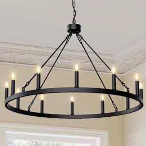 imageL LOHAS LED Wagon Wheel Chandelier 12Lights 38 Inch Large Farmhouse Chandelier Light Fixture Round Rustic Lighting for Kitchen Living Room Dining Room Over Table Island Foyer Entryway
