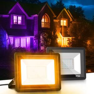 imageLOHAS Flood Lights Outdoor 50W Dusk to Dawn Floodlight IP66 Waterproof Plug in Floodlights 984ft Cord 6000K Daylight Work Light 2300LM Security Lights for Yard Garage UL Listed 2PackOrange