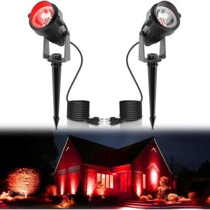 imageLOHAS Landscape Spot Lights Outdoor 5W Dusk to Dawn Outdoor Lighting LED Spotlights for Yard 120V 450LM Outside Lights for House 984ft Cord IP66 Waterproof 3000K UL Listed 2 PackRed