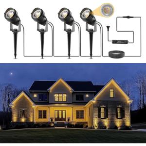 imageLOHAS Low Voltage Landscape Lighting 12V Spot Lights Outdoor with Transformer Dusk to Dawn LED Spotlights Outdoor 20W Warm White Outside Lights for house IP65 Waterproof for Tree Yard Garden 4Pack