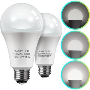 image3 Way Light Bulbs LOHAS 3 Way LED Light Bulbs 50 100 150W Equivalent Daylight White 5000K Three Way A19 Light Bulbs E26 Base LED Bulbs for Desk Lamps Floor Lamps Table Lamps 2 PackDaylight White
