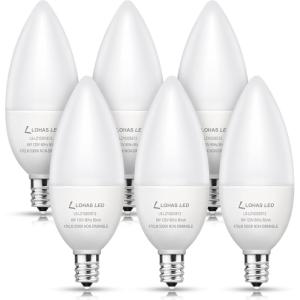 imageLOHAS E12 LED Candelabra Light Bulbs 60 Watt Equivalent B10 Chandelier Candle Bulbs 5000K Daylight White 6W Type B Ceiling Fan Bulbs 470LM NonDimmable 6 Packs