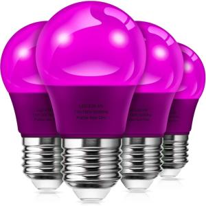 imageLOHAS Purple Light Bulbs 5W Purple Colored Light Bulb for Decor A15 E26 Purple LED Bulb for Decoration Party Decor Home Decorative Lighting 4 Pack
