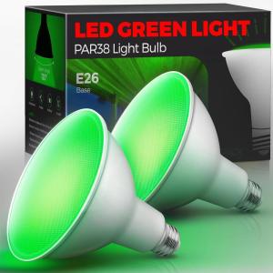 imageLOHAS Yellow Bug Light Bulbs Outdoor PAR38 LED Flood Light Outside 150200W Equivalent 2000K NonAttracting 15W 1100LM NonDimmable Amber Porch Lights E26 Base for Patio Backyard Party 2 PackGreen