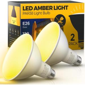 imageLOHAS Yellow Bug Light Bulbs Outdoor PAR38 LED Flood Light Outside 150200W Equivalent 2000K NonAttracting 15W 1100LM NonDimmable Amber Porch Lights E26 Base for Patio Backyard Party 2 PackYellow