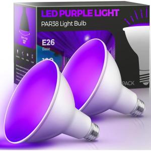 imageLOHAS Yellow Bug Light Bulbs Outdoor PAR38 LED Flood Light Outside 150200W Equivalent 2000K NonAttracting 15W 1100LM NonDimmable Amber Porch Lights E26 Base for Patio Backyard Party 2 PackPurple