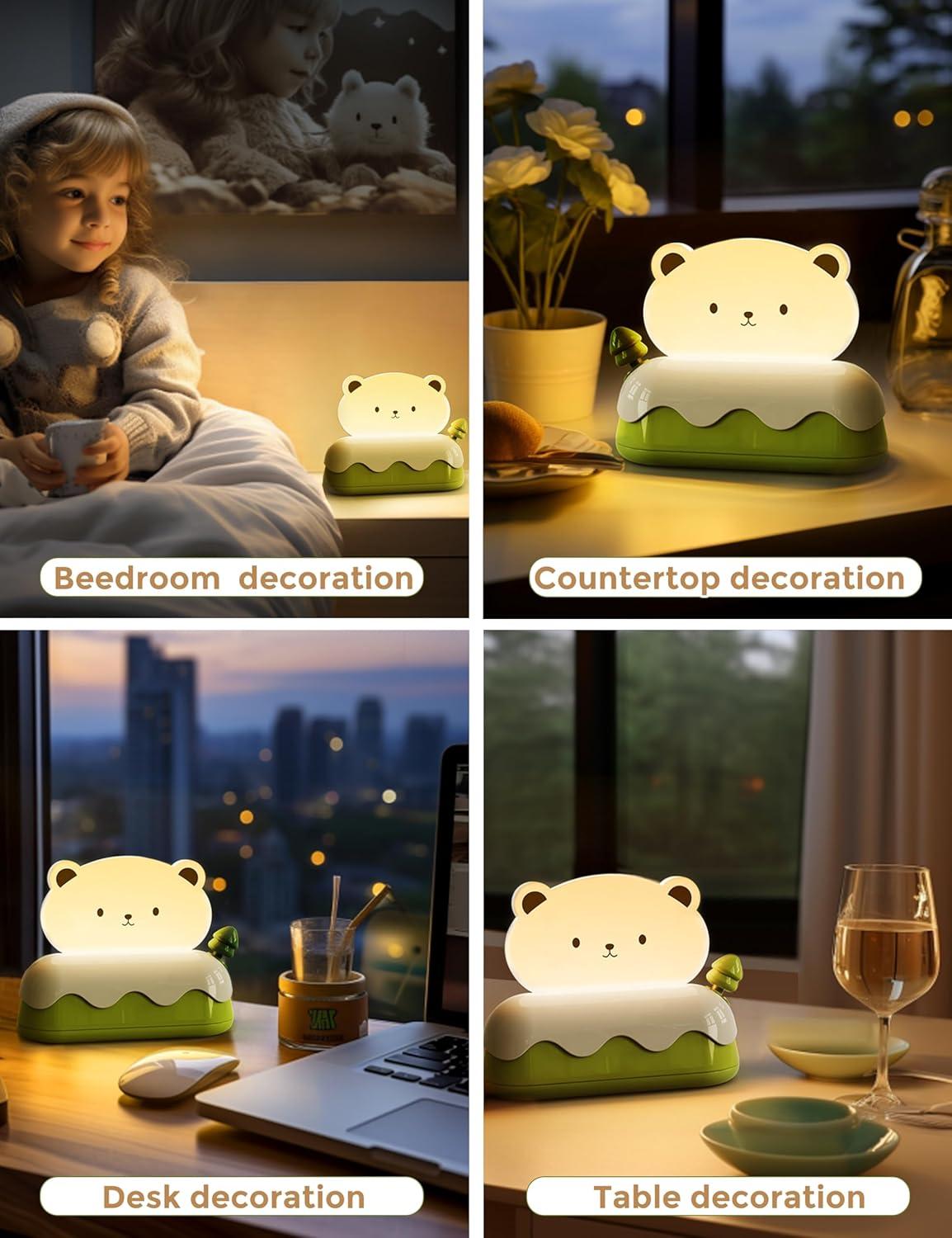 imageLOHAS Cute Night Light for Kids Kawaii Bear Lamp USB Rechargeable Color Changing RGB Decor for Bedroom Nursery LivingroomBear