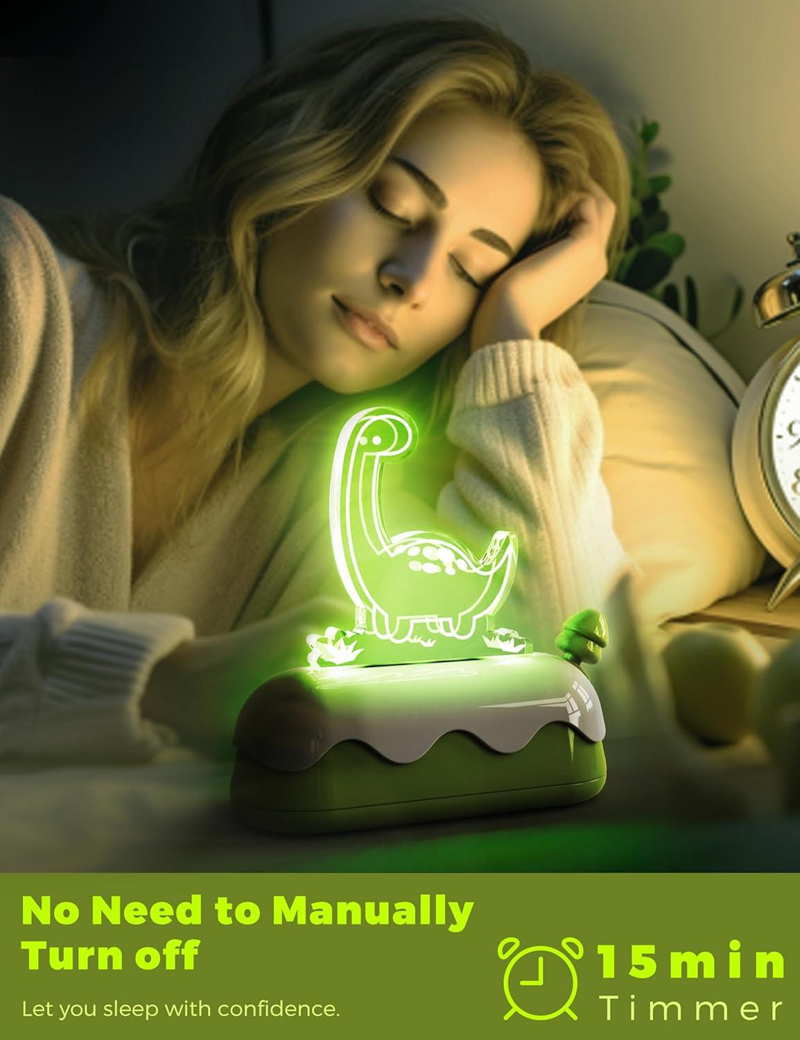 imageLOHAS Cute Night Light for Kids Kawaii Bear Lamp USB Rechargeable Color Changing RGB Decor for Bedroom Nursery LivingroomDinosaur