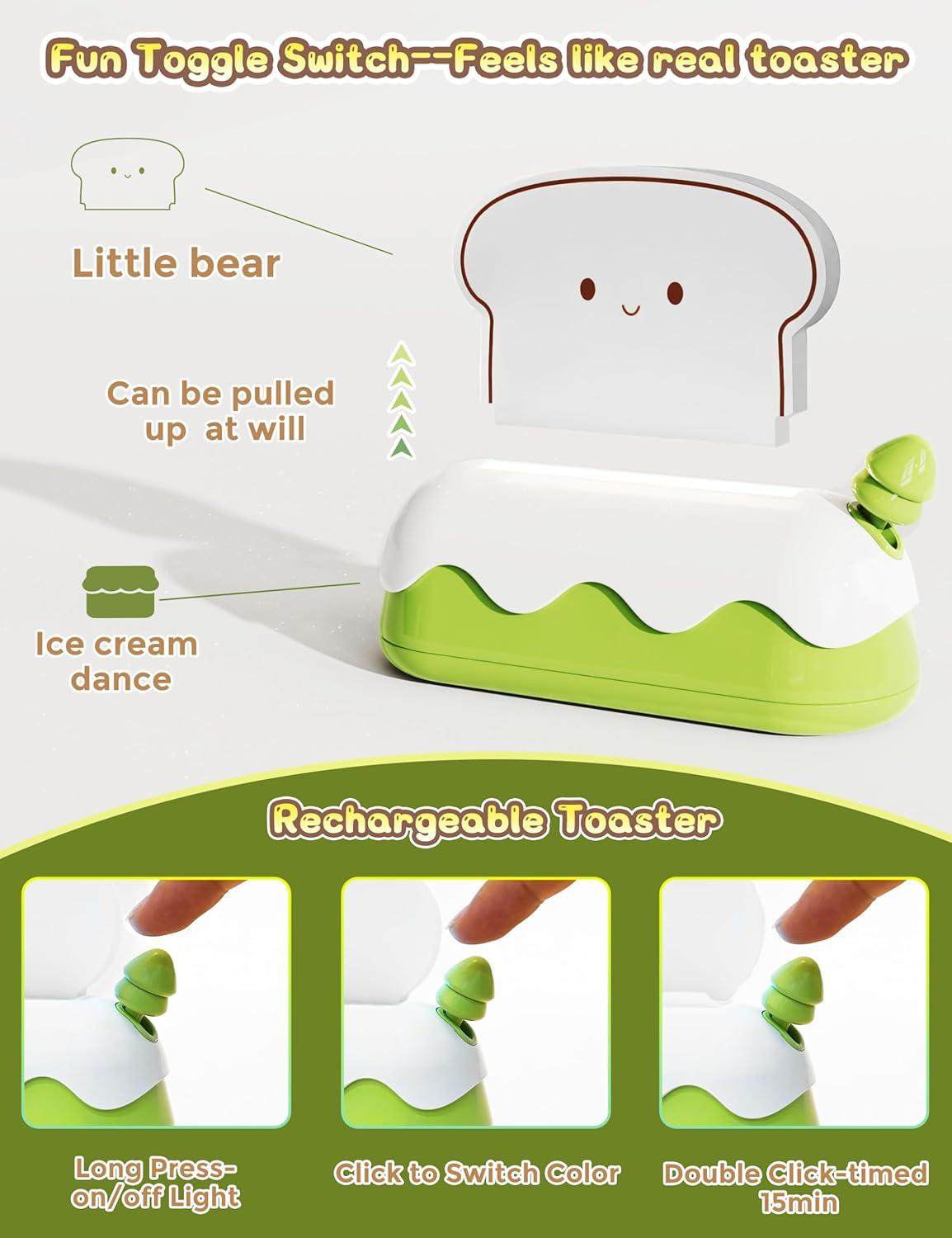 imageLOHAS Cute Night Light for Kids Kawaii Bear Lamp USB Rechargeable Color Changing RGB Decor for Bedroom Nursery LivingroomToast