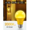 imageLOHAS Red Green Light Bulbs Outdoor Christmas Dusk to Dawn Sensor A19 Porch Lights 40W Equivalent 6W Red Green Colored Light Bulb AutoOnOff E26 Base for Party Wedding Porch Patio Backyard 4PackYellow