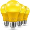 imageLOHAS Red Green Light Bulbs Outdoor Christmas Dusk to Dawn Sensor A19 Porch Lights 40W Equivalent 6W Red Green Colored Light Bulb AutoOnOff E26 Base for Party Wedding Porch Patio Backyard 4PackYellow