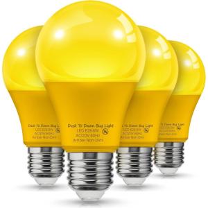 imageL LOHAS LED 40W Equivalent A19 Amber Porch Light Bulbs 6W Dusk to Dawn Sensor Yellow Bug Light Bulbs for Outdoor 2000K E26 4 PackYellow