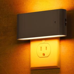 imageL LOHAS LED Night Light 2 Pack Dimmable Modern LED Night Lights Plug into WallDusk to Dawn Sensor Night Lights for Kid 0100LM 3000K Soft White Nightlight for Hallway Bedroom StairwayBlackAmber