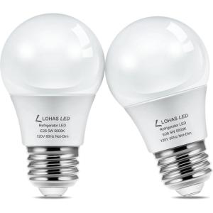 imageL LOHAS LED Refrigerator Light Bulb 40W Equivalent 120V A15 Fridge Waterproof Bulbs 5W E26 Medium Base Daylight White 5000K for Freezer Home Kitchen Lighting Nondimmable 2 Pack