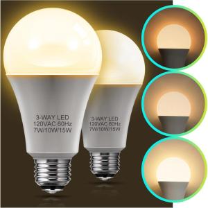 imageLOHAS 3Way LED Light Bulbs 50100150W Equivalent Soft White 3000K Dimmable A19 E26 Base for Bedroom Kitchen Living Room 2 Pack