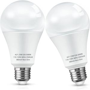 imageLOHAS A21 Bright LED Light Bulb 150W200W Equivalent LED Bulbs 23 Watt Garage Light Bulbs Daylight 5000K 2500 Lumen High Watt Super Bright Porch Light Bulb NonDimmable for Home Lighting 4 PackDaylight