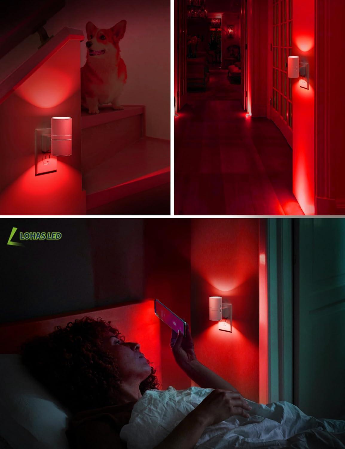 imageL LOHAS LED Night Light Night Lights Plug into Wall Color Changing Nightlight RGB with Light Sensor Home Decor for Gifts Holiday Hallway Bedroom Kids Room Christmas Halloween 2 PackRed