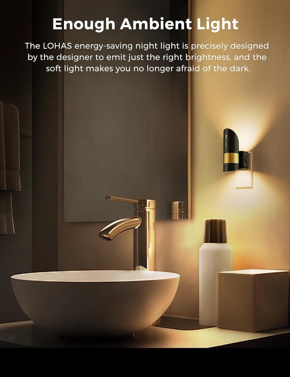 imageL LOHAS LED Night Lights Plug into Wall 2 Pack Dimmable Night Light with Dusk to Dawn Sensor0100LM Brightness Adjustable3000K Soft WhiteModern Nightlight for Adults Bathroom Hallway