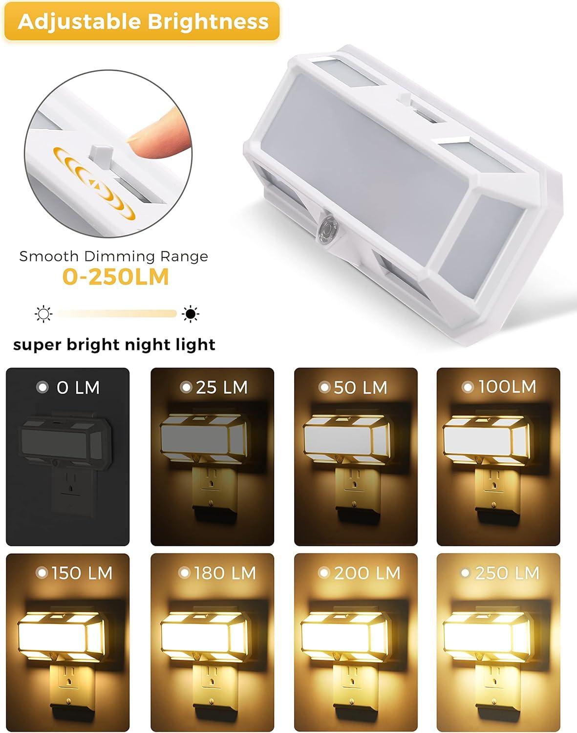 imageL LOHAS LED Bright Night Light Night Lights Plug into Wall 0250LM LED Night Light Dusk to Dawn Sensor 2W Dimmable Nightlight Soft White 3000K for Bathroom Hallway Bedroom Adults StairwaySoft White