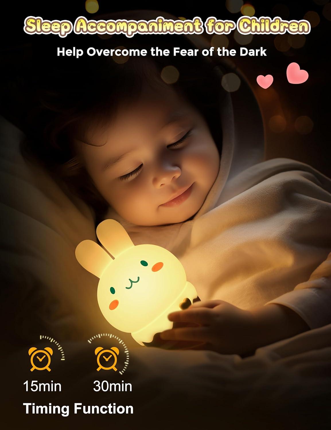 imageLOHAS Bunny Ice Cream Cute Night Lights 7 Colors Kawaii Desk Decor Pat Control and Rechargeable Base Funny Gift for Girls Bedroom and Nursery Dcor