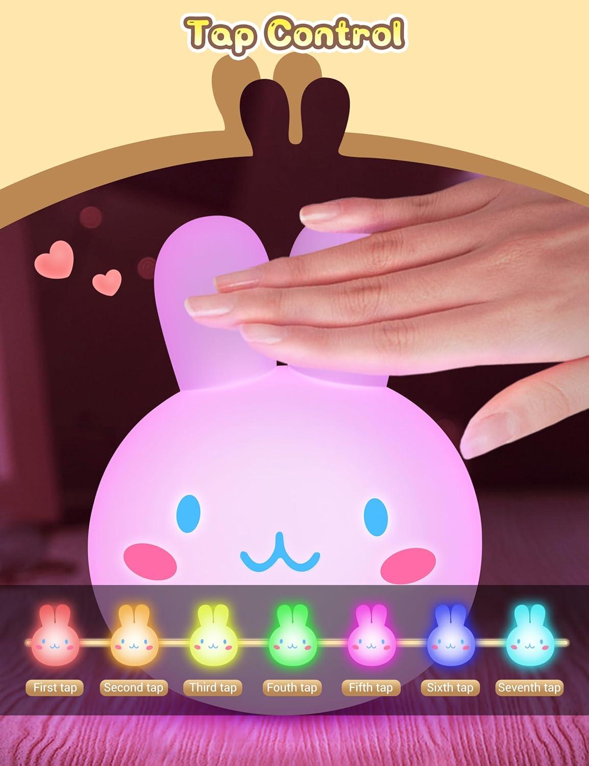 imageLOHAS Bunny Ice Cream Cute Night Lights 7 Colors Kawaii Desk Decor Pat Control and Rechargeable Base Funny Gift for Girls Bedroom and Nursery Dcor