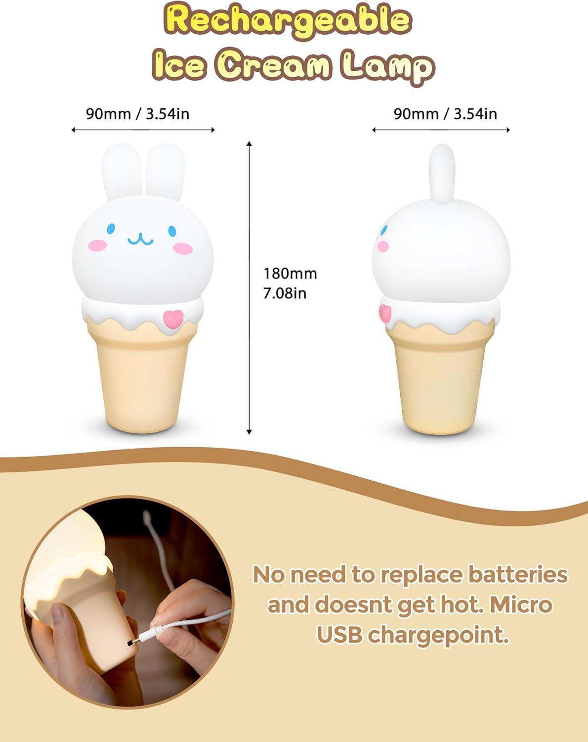 imageLOHAS Bunny Ice Cream Cute Night Lights 7 Colors Kawaii Desk Decor Pat Control and Rechargeable Base Funny Gift for Girls Bedroom and Nursery Dcor