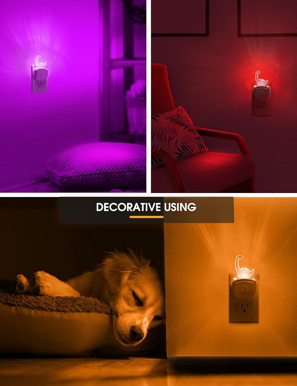 imageLOHAS Dinosaur Night Light Plugin 2 Pack Kids Night Light with Dusk to Dawn Sensor 3 Lighting Modes Color Changing Lamp Nursery ampamp Bedroom Decor GiftTanystropheus