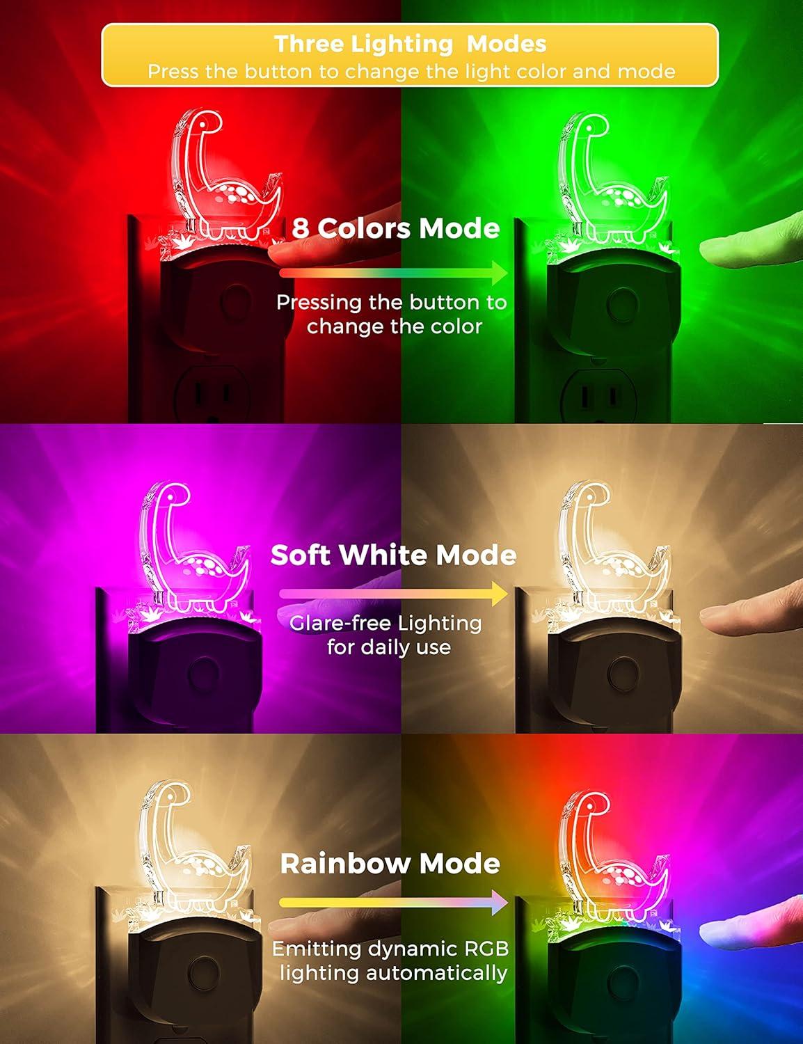 imageLOHAS Dinosaur Night Light Plugin 2 Pack Kids Night Light with Dusk to Dawn Sensor 3 Lighting Modes Color Changing Lamp Nursery ampamp Bedroom Decor GiftTanystropheus